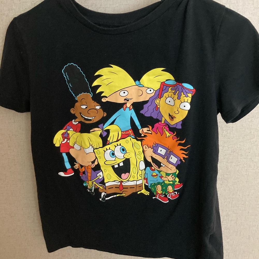 Nickelodeon Black Kids Tee with SpongeBob rug rats hey Arnold medium